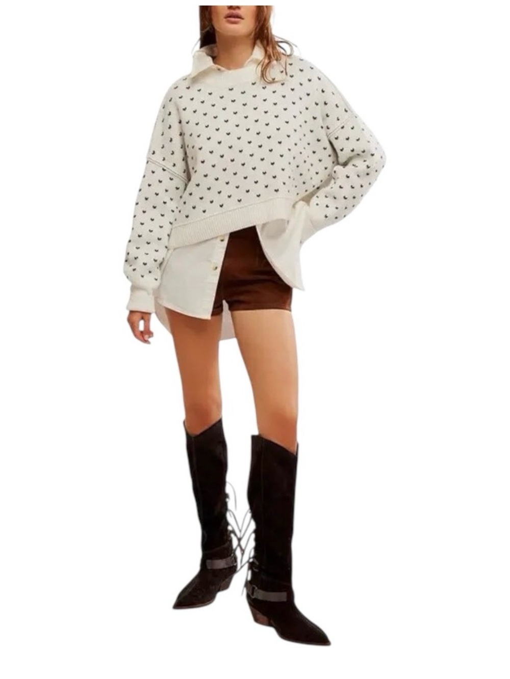 NWOT FREE PEOPLE PATTERN EASY STREET CROPPED PULLOVER SWEATER WHITE / NAVY SMALL